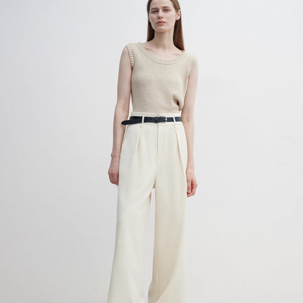 Women's white straight casual wide waist drape floor-length wide leg