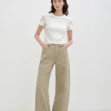 "Carol Pie" loose high-waisted wide-leg calla lily print jeans for