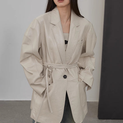 Imported sheepskin wide-shoulder lightweight lace-up suit leather
