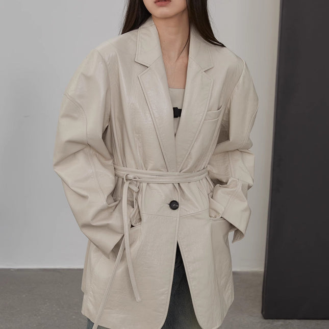 Imported sheepskin wide-shoulder lightweight lace-up suit leather
