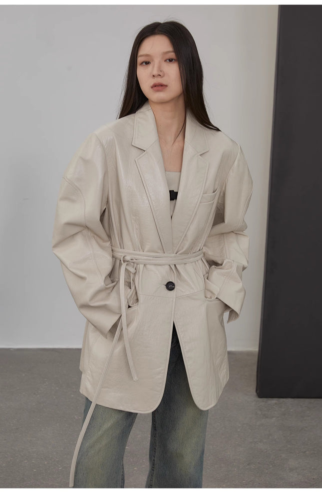 Imported sheepskin wide-shoulder lightweight lace-up suit leather
