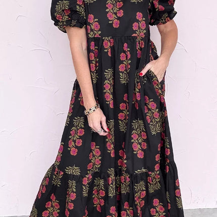 Floral Print Tiered Maxi Dress