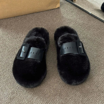 Faux Fur Buckle Slippers