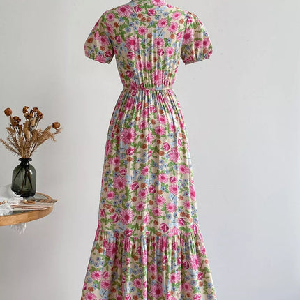 Floral Print V-Neck Puff Sleeve Dress