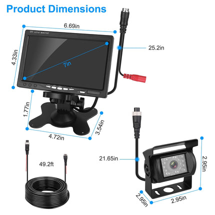 1Pc 7In Screen Backup Camera System Vehicle Rear View Monitor Kit IP67