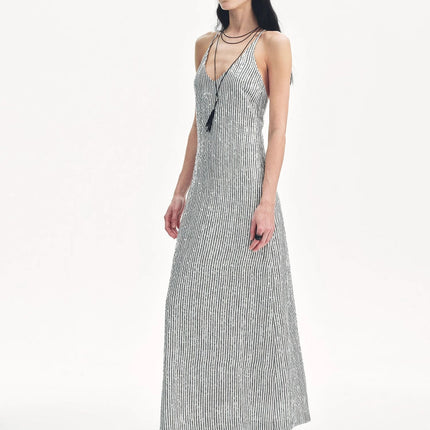 Linen Sequin Embroidery Dress Summer"Galaxy Trace"