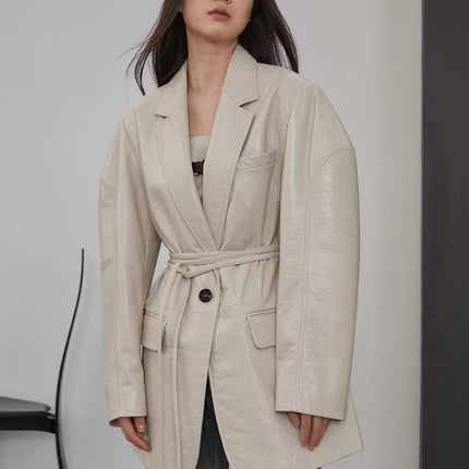 Imported sheepskin wide-shoulder lightweight lace-up suit leather