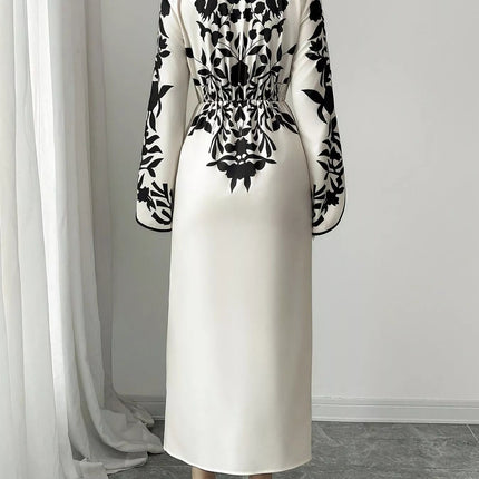Slit Long Sleeve Wrap Midi Dress