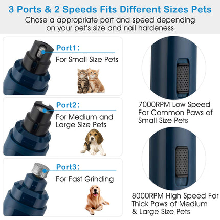 1Pc Dog Nail Grinder 2 Speeds Quiet USB Rechargeable Pet Nail Grinder