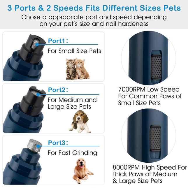 1Pc Dog Nail Grinder 2 Speeds Quiet USB Rechargeable Pet Nail Grinder