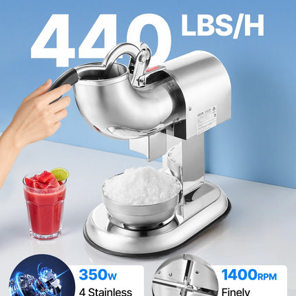 Commercial Ice Crusher 440LBS/H Electric Snow Cone Maker Shaved Ice