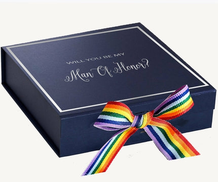Will You Be My Man of Honor? Proposal Box Navy -  Border - Rainbow