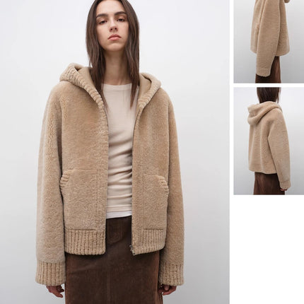 Fireladyfur Women's Hooded Merino Sheepskin Jacket“Bad boy”