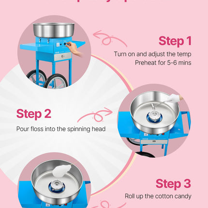 Commercial Cotton Candy Machine With Cart Sugar Floss Maker 1000W For