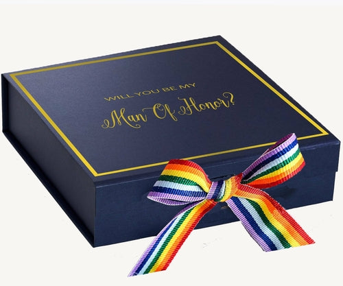 Will You Be My Man of Honor? Proposal Box Navy -  Border - Rainbow