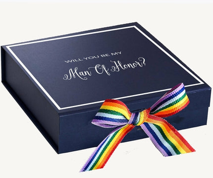 Will You Be My Man of Honor? Proposal Box Navy -  Border - Rainbow
