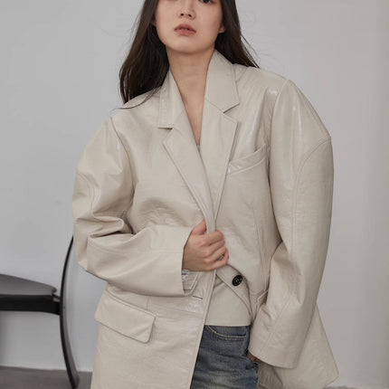 Imported sheepskin wide-shoulder lightweight lace-up suit leather
