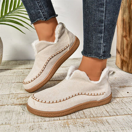 Fashion V-cut Plush Ankle Boots Winter Plus Velvet Flat Snow Boot
