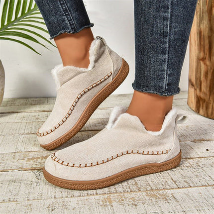 Fashion V-cut Plush Ankle Boots Winter Plus Velvet Flat Snow Boot