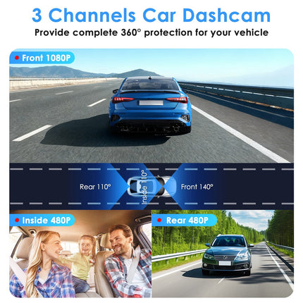 WiFi FHD 1080P 3 Channel Car Dash Cam Front Rear Inside With 32G MMC