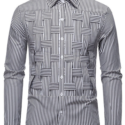 Men's Striped Woven Pattern Long Sleeve Shirt