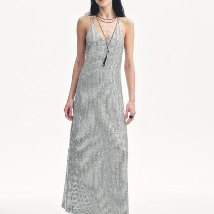 Linen Sequin Embroidery Dress Summer"Galaxy Trace"