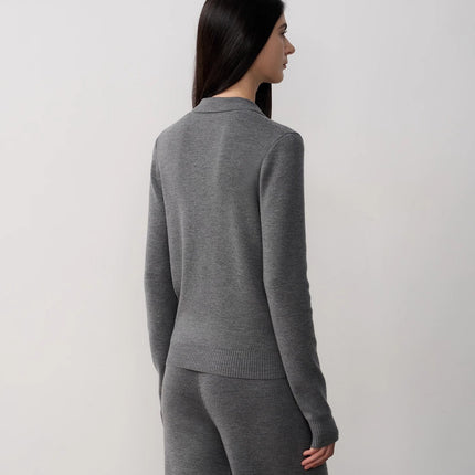 "Lazy urban" Yangtze Merino wool polo-neck cardigan straight-leg
