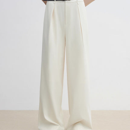 Women's white straight casual wide waist drape floor-length wide leg