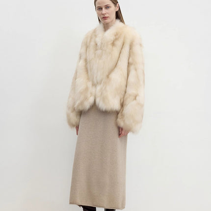 "Monet's Garden" imported high-quality fox fur V-neck spray-colored