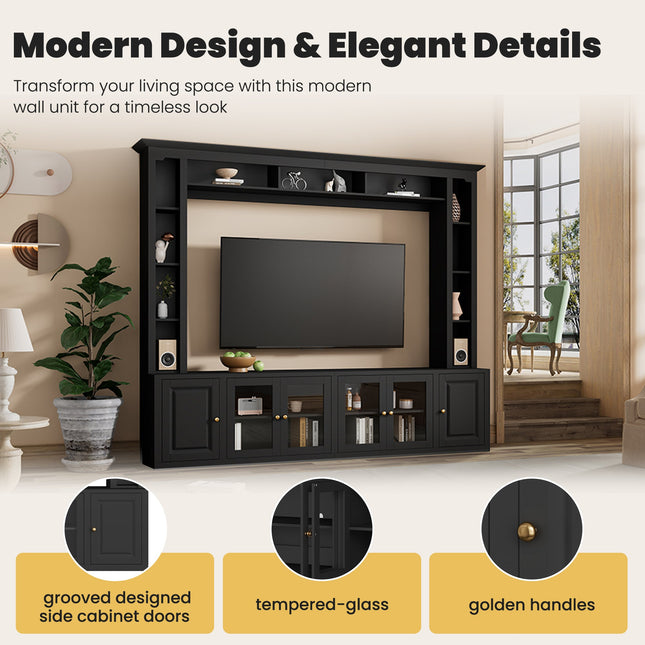 4-Piece Modern Entertainment Center Wall Unit With Bookshelves,