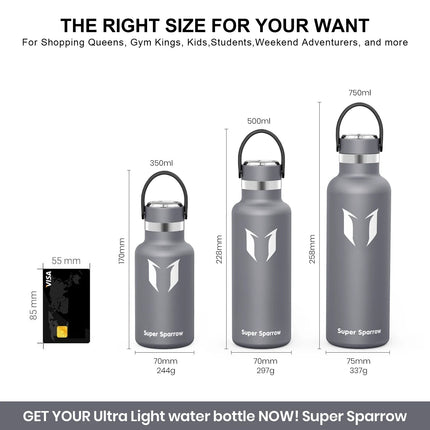 Ultra-Light Stainless Steel Water Bottle, 25OZ / 750ML