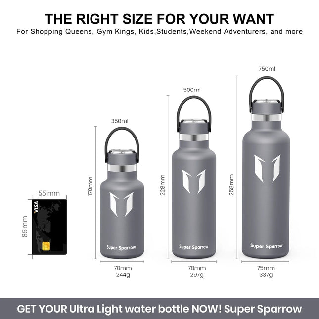 Ultra-Light Stainless Steel Water Bottle, 25OZ / 750ML