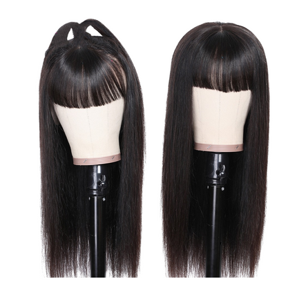 Straight Human Hair Wigs With Bangs Full Machine Made Brazilian Human