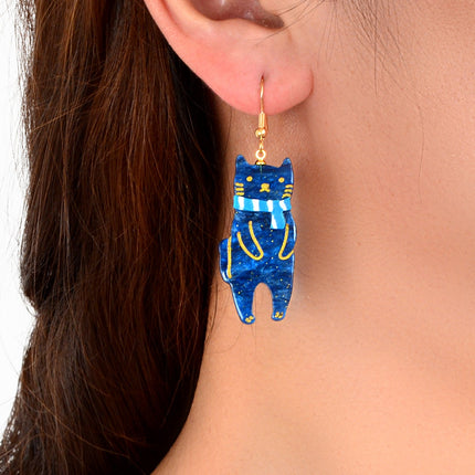 Funny Acrylic Blue Scarf Cat Dangle Drop Creative Unique Cartoon Pet