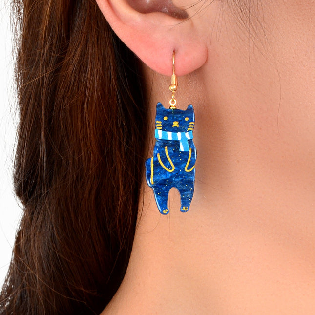 Funny Acrylic Blue Scarf Cat Dangle Drop Creative Unique Cartoon Pet