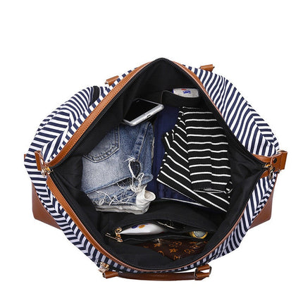 Large Striped Portable Canvas Travel Bag