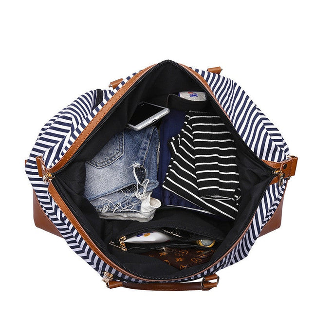 Large Striped Portable Canvas Travel Bag