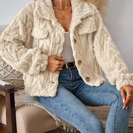 Cozy Textured Fleece Button-Up Outerwear
