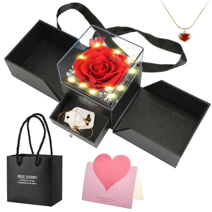 1Pc Preserved Red Real Rose With Heart Necklace Eternal Flowers Rose