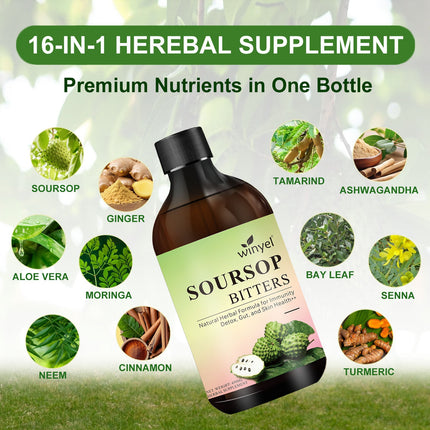 Soursop Liquid Contains Black Seeds, Moringa, And Turmeric, And Is