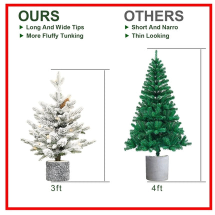 2FT 3FT 4.5FT 6.5FT Pre-lit Potted Flocked Christmas Tree, Snow