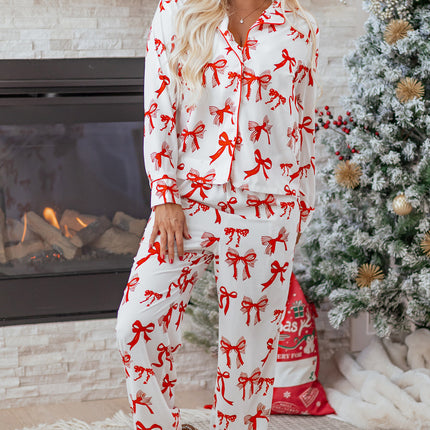 Christmas Bow Top and Pants Pajama Set