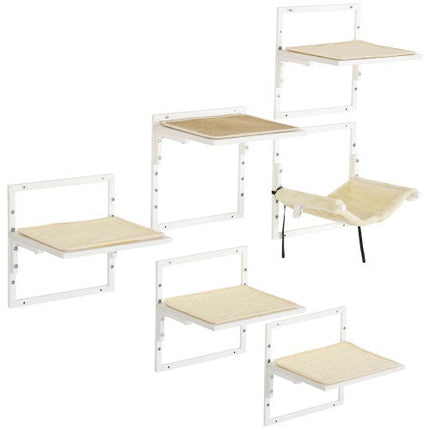 PawHut 6-pc Modern Cat Wall Shelves For Indoor Cats, Height Adjustable