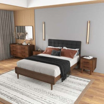 Logan Mid Century Modern Walnut Nightstand Bed Side Tables With 2