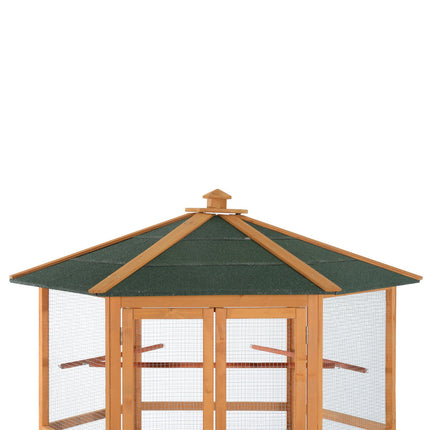 69" Wooden Hexagonal Outdoor Aviary Flight Bird Cage With Covered