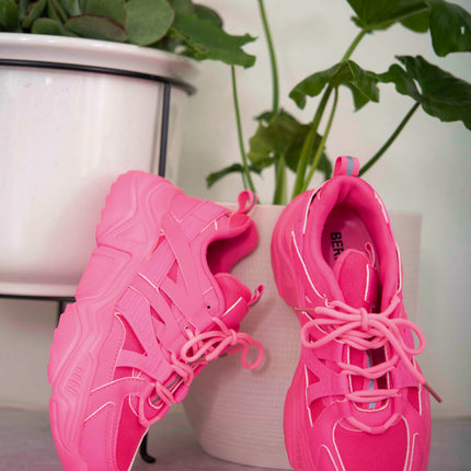 Berness Running Late Chunky Sole Athletic Sneakers in Hot Pink