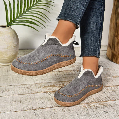 Fashion V-cut Plush Ankle Boots Winter Plus Velvet Flat Snow Boot