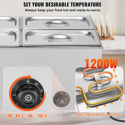 Commercial Electric Food Warmer 4-Pan Countertop Buffet 15.9QT Bain