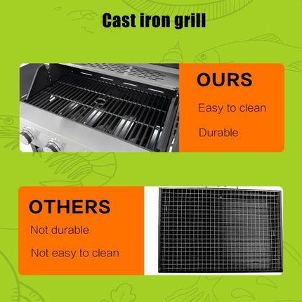 Propane Four-burner Stainless Steel Gas Grill With Side Burners,