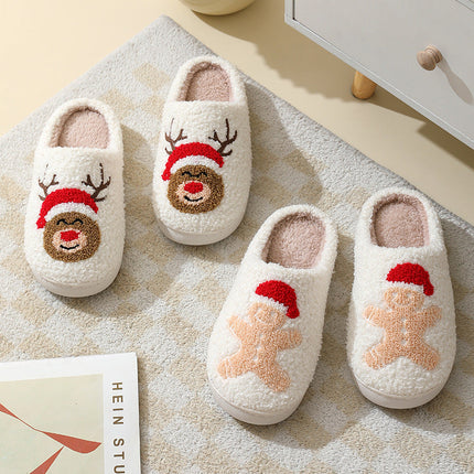 Christmas Home Slippers Cute Cartoon Santa Claus Cotton Slippers For
